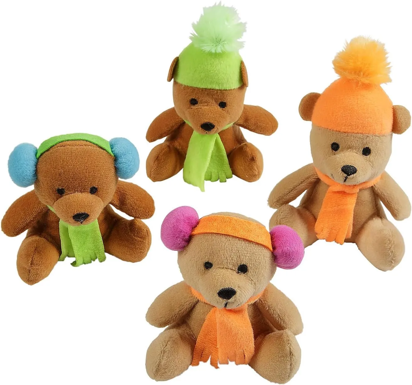 Fun Express Mini Winter Stuffed Hat & Scarves Teddy Bears - Toys - 12 Pieces