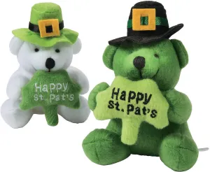 Fun Express St. Patrick's Day Stuffed Animal Bears Holding Shamrocks - 12 Plush Toys