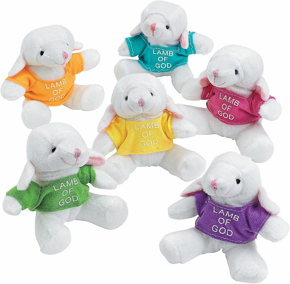 Fun Express 4" Mini Religious Lamb of God T-Shirts Stuffed Lambs - 12 Pieces - Great for Easter, Sunday School and Vacation Bible School VBS