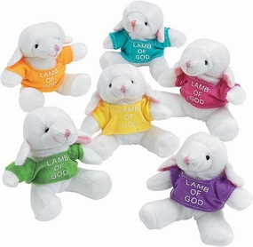 Fun Express 4" Mini Religious Lamb of God T-Shirts Stuffed Lambs - 12 Pieces - Great for Easter, Sunday School and Vacation Bible School VBS
