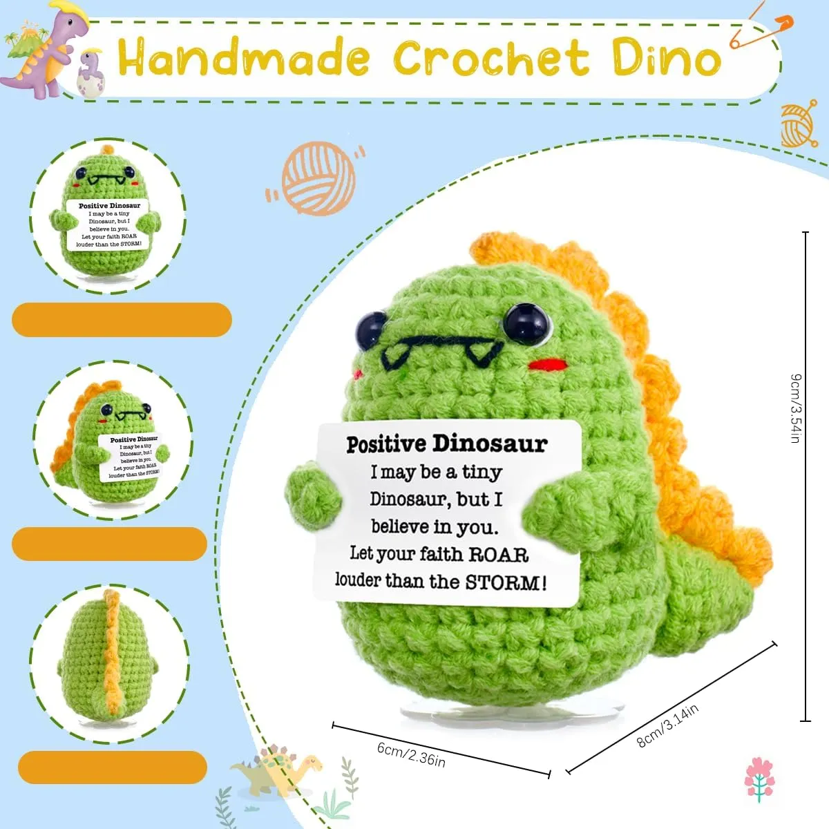Funny Easter Basket Stuffers Positive Crochet Stuffed Animals Dinosaur, Stress Relief Gifts for College Student Graduation Boyfriend Husband Women Birthday Desk Decor (Dinosaur Set)