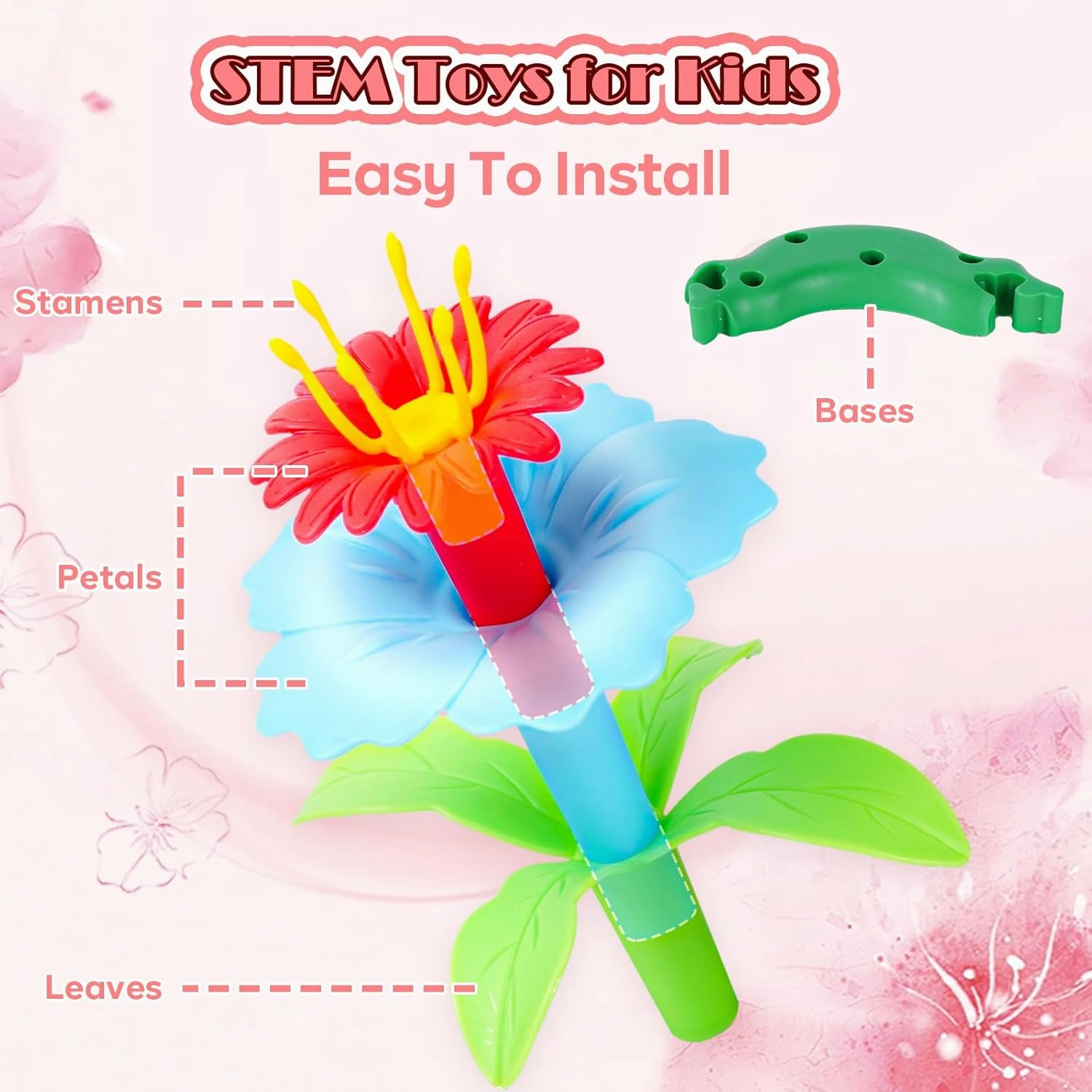 FUNZBO 99pcs Flower Garden Building Toys Set -Spring Toys for 3 4 5 6 7 8 9 Years Old Girls, STEM Montessori Educational Toys for Toddlers Kids,Sorting & Stacking Building Block for Birthday Gifts