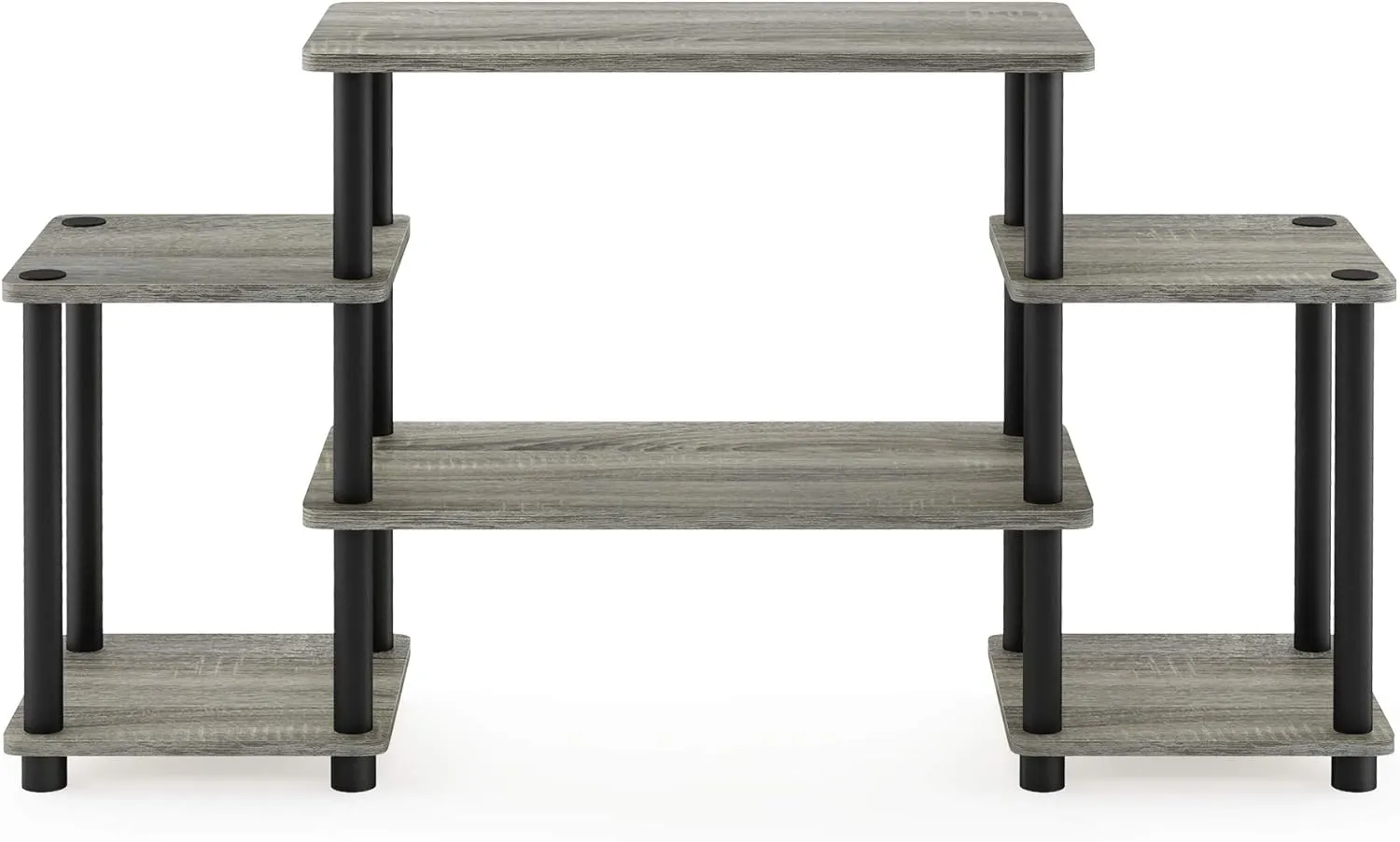 Furinno Turn-N-Tube No Tools Entertainment Center, Round Square Corner, French Oak Grey/Black