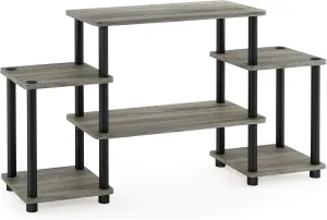 Furinno Turn-N-Tube No Tools Entertainment Center, Round Square Corner, French Oak Grey/Black