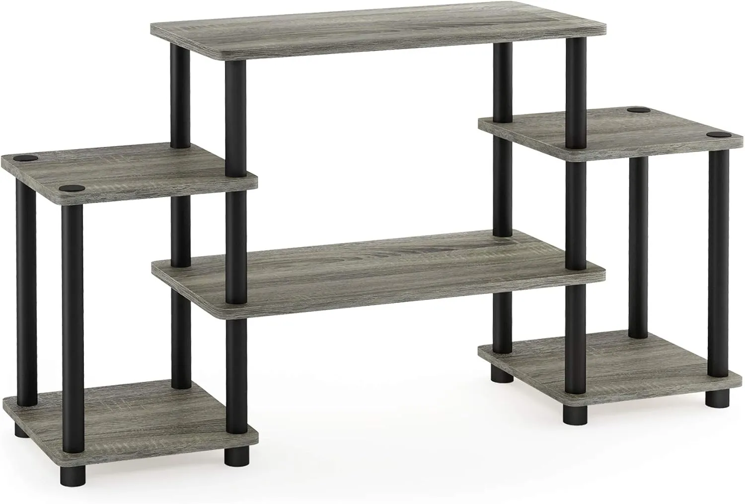 Furinno Turn-N-Tube No Tools Entertainment Center, Round Square Corner, French Oak Grey/Black