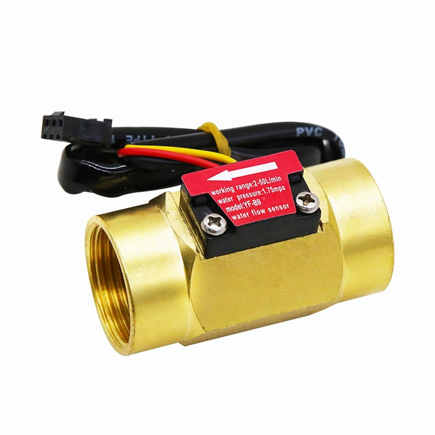 G3/4" Female Thread Brass Water Flow Sensor Switch Hall Effect Liquid Flowmeter Fluidmeter Counter BSP 2-50L/Min（58mm in Total Length）