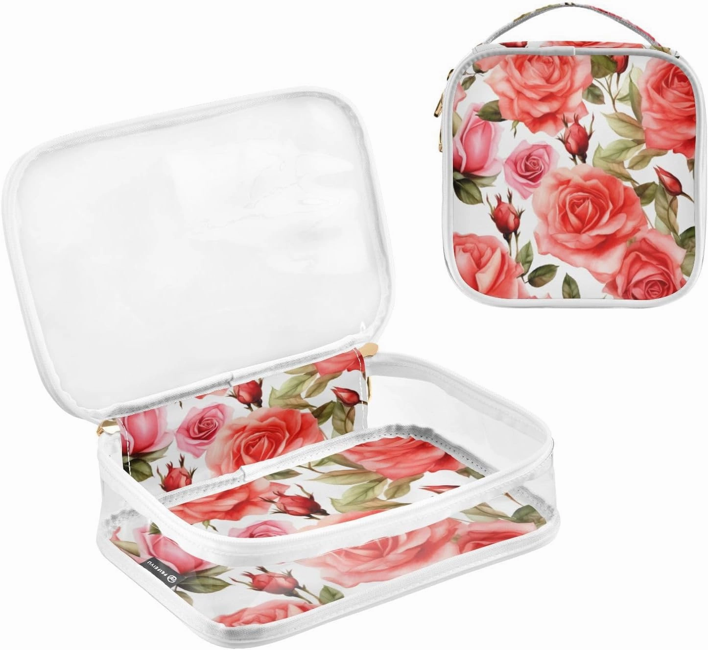 GAIGEO Bright and Colorful Watercolor Roses 2 Pack Clear Cosmetic Bag Set, Clear Cosmetic Bags, Toiletry Bag for Traveling