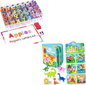 Gamenote Classroom Magnetic Alphabet Letters Kit JoyCat Dinosaur Busy Book for Toddlers 1-3, Busy Board for 1 2 3 4 Year Old -Travel Toy Quiet Activity Book, Life Skills & Fun Games - Autism Sensory T