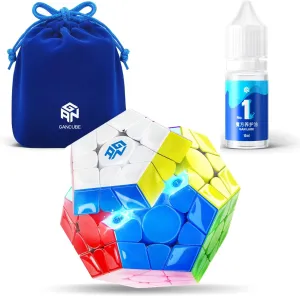 GAN Megaminx Maglev UV Coated-Black Base with GAN Speed Cube Lube, Pentagonal Magnetic Speed Cube 160 Magnets Stickerless Puzzle and Cube Lube 10ml & Storage Bag
