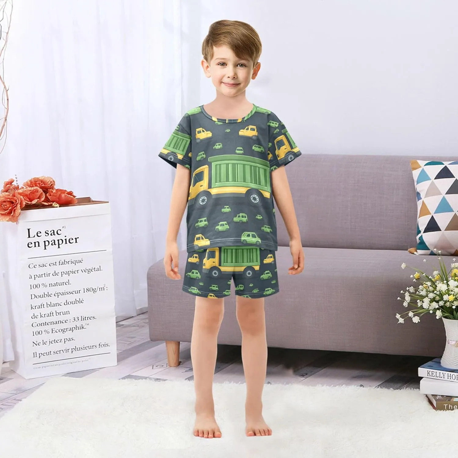 Garbage Truck Cars Summer Pajamas Short Set 2 Piece Sleepwear