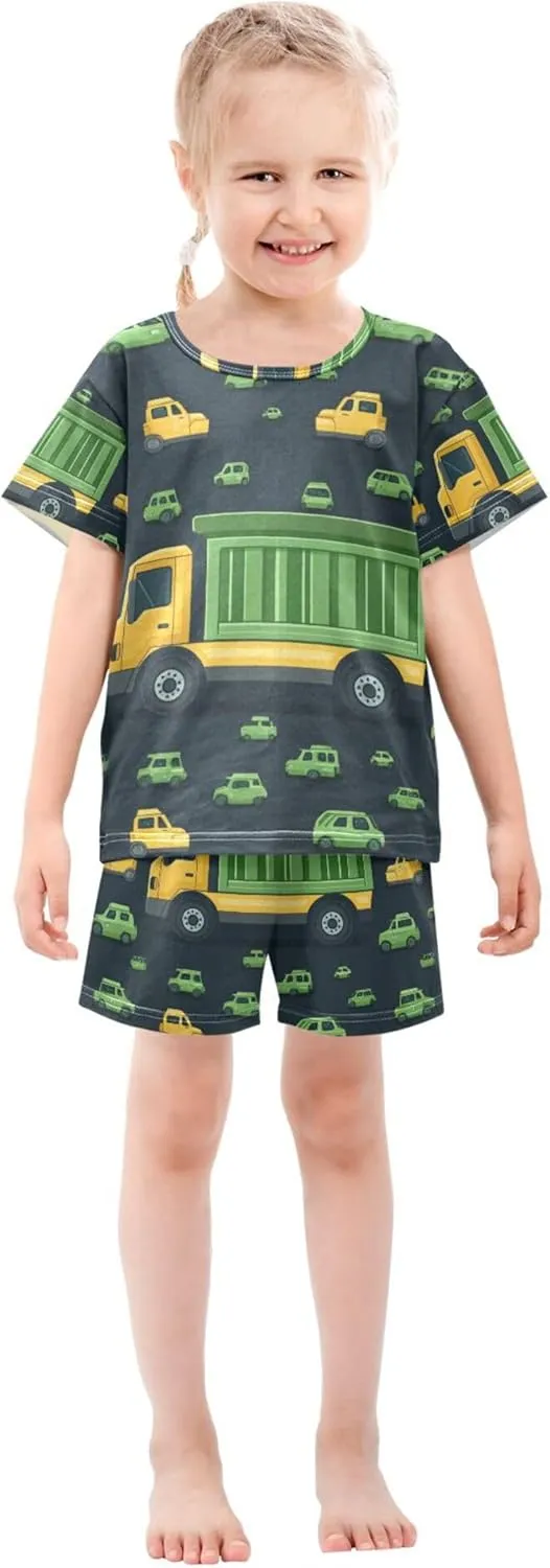 Garbage Truck Cars Summer Pajamas Short Set 2 Piece Sleepwear
