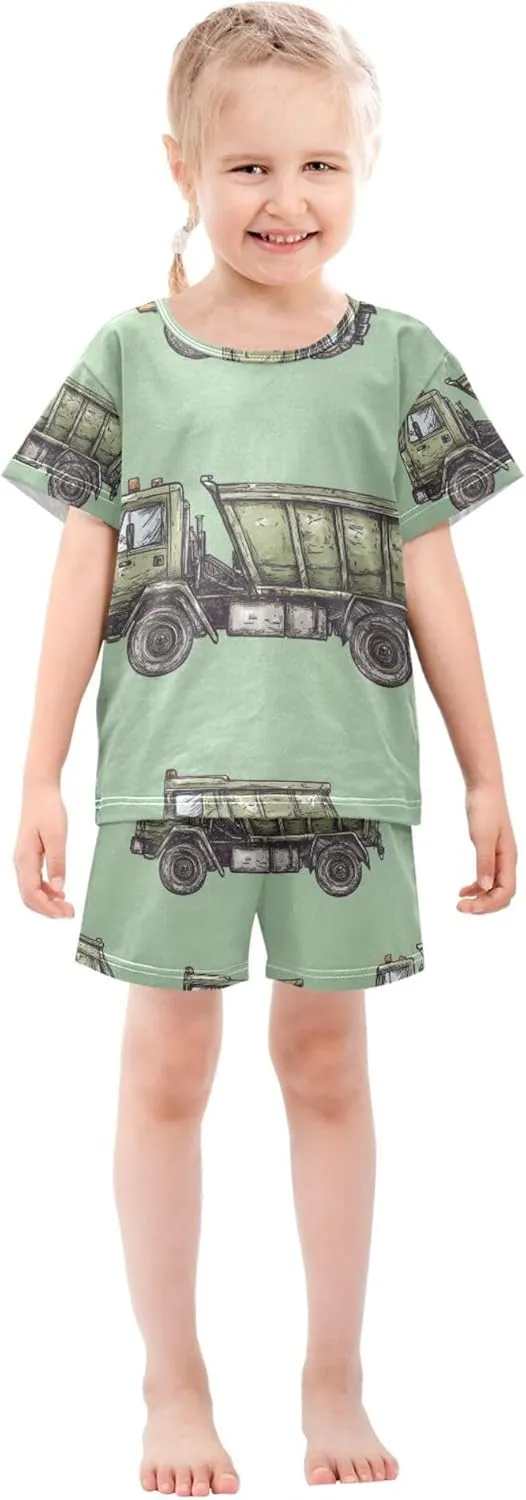 Garbage Truck Green Summer Pajamas Short Set 2 Piece Sleepwear