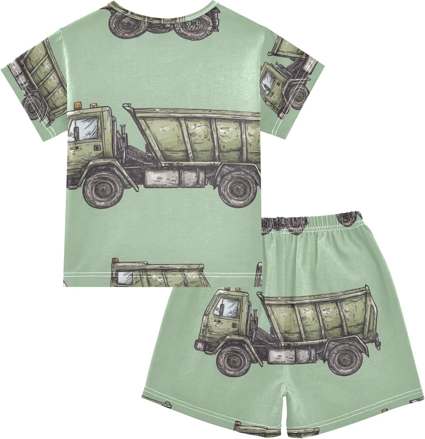 Garbage Truck Green Summer Pajamas Short Set 2 Piece Sleepwear