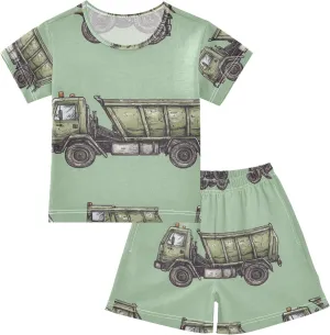 Garbage Truck Green Summer Pajamas Short Set 2 Piece Sleepwear