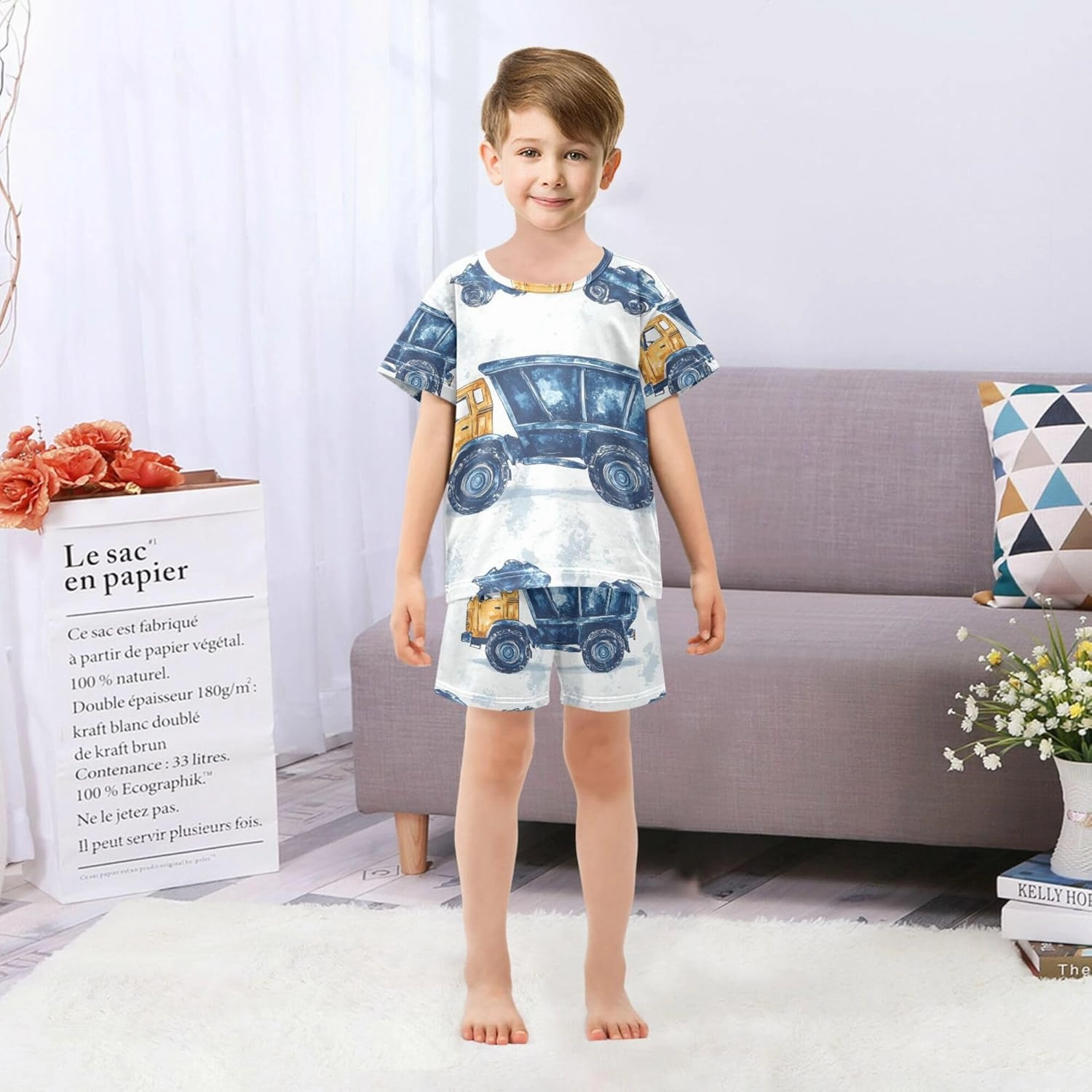 Garbage Truck Cars Pajamas Short Set 2 Piece Summer Sleepwear