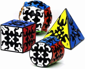 Gear Magic Cube Set, Gear Speed Cube Bundle of 3x3x3 Gear Cube Gear Pyraminx Cylindrical Gear Cube and Gear Ball Cube Puzzle Toys 4Pcs