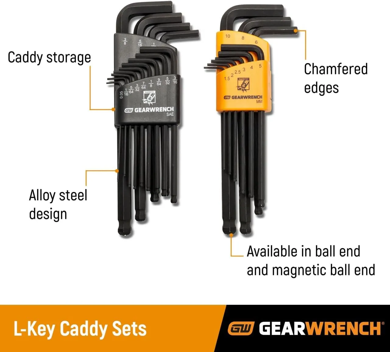 GEARWRENCH 22 Piece SAE/Metric Magnetic Ball End Long Arm Hex Key Set - 83526
