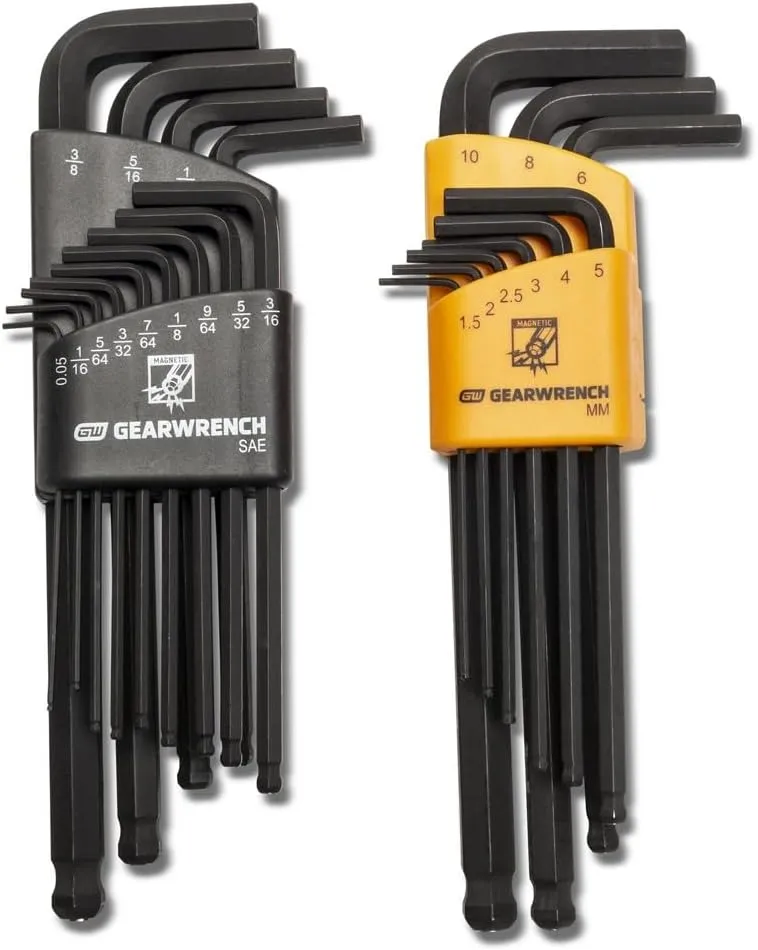 GEARWRENCH 22 Piece SAE/Metric Magnetic Ball End Long Arm Hex Key Set - 83526