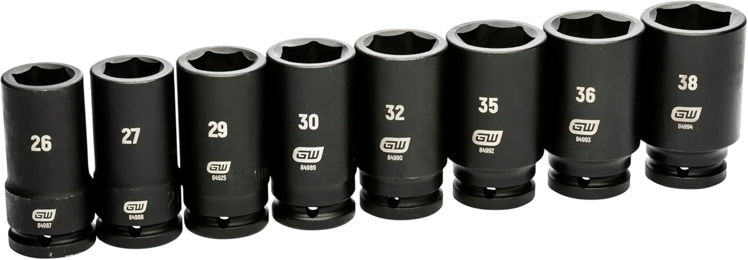 GEARWRENCH 8 Piece 3/4" Drive 6 Point Deep Metric Impact Socket Set | 26mm-38mm | 84032