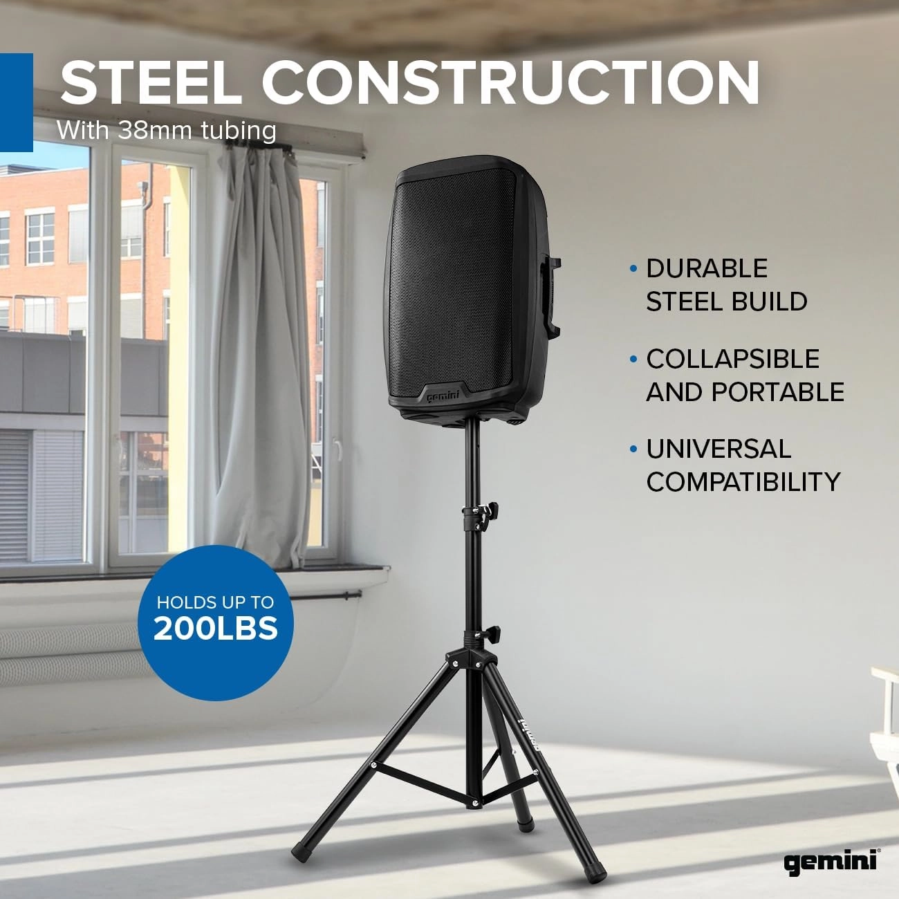 Gemini Sound ST-04 Heavy Duty Professional Audio Universal DJ Foldable Collapsible Telescoping Tripod PA Speaker Stands, Adjustable Height up to 80" Inches Tall