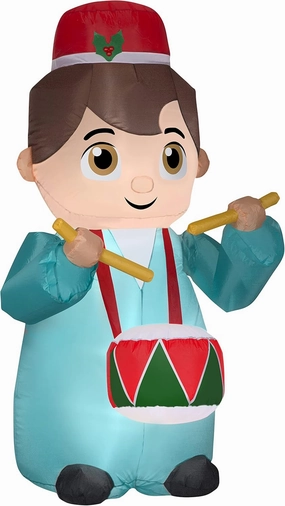 Gemmy Animated Christmas Airblown Inflatable Drummer, 6 ft Tall, Green