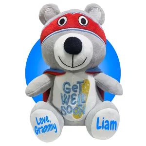 Get Well Soon Gift for Kids - Personalized - Feel Better Superhero Teddy Bear - Get Well Soon Care Package - Child Injuries Gift Basket - Surgery Stuffed Animals (Superhero Mini Red)
