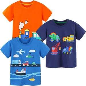 GFQLONG Toddlers Baby Boys Pack of 3 Cotton Short Sleeve Shirts Clothes Dinosaur Graphic T-Shirt Outfit