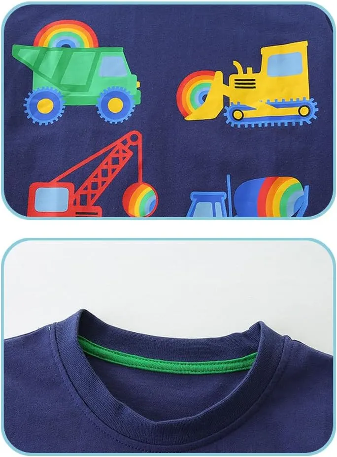 GFQLONG Toddlers Baby Boys Pack of 3 Cotton Short Sleeve Shirts Clothes Dinosaur Graphic T-Shirt Outfit