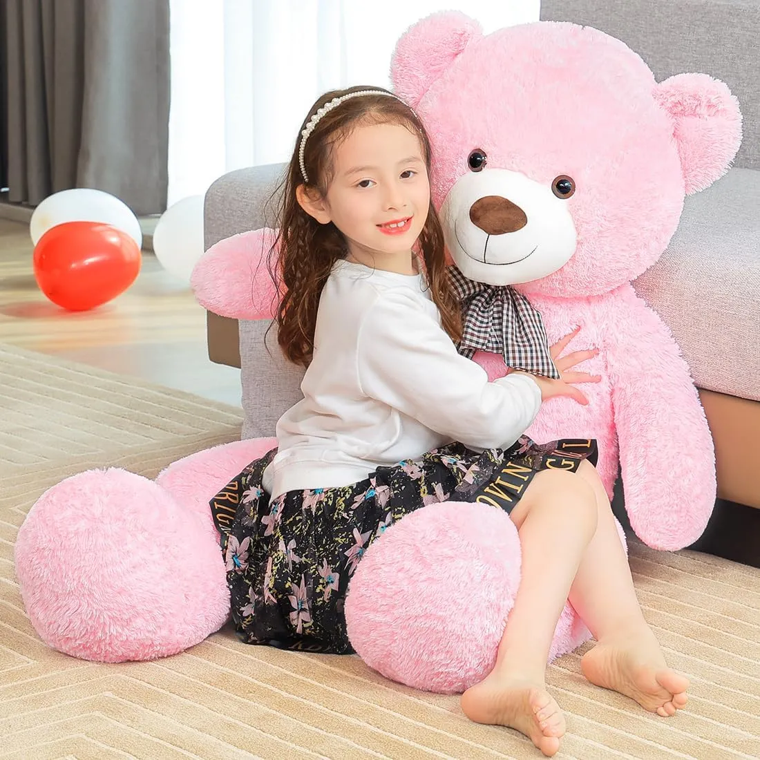 Giant Pink Teddy Bear 45 inch Stuffed Animals Plush Toy, Cute Life Size Big Soft Bear for Boy Girl Birthday Valentine Mother's Day, 4.5 LBs
