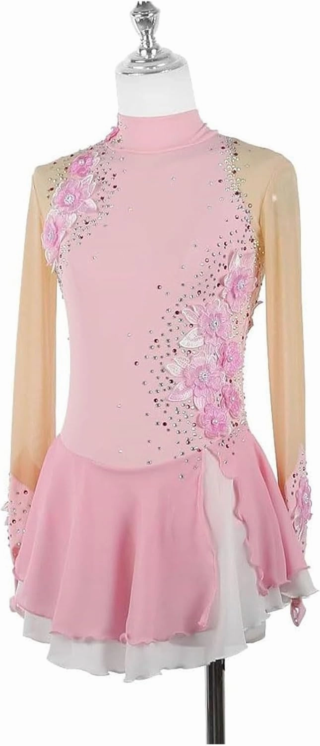 Girls' Embroidery Ice Skating Dress Handmade Figure Skating Skirt Crystals Gymnastics Ballet Competition Costumes