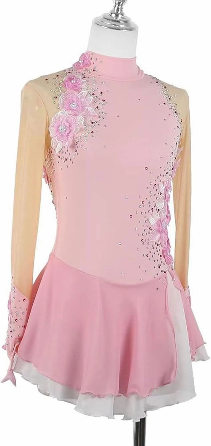 Girls' Embroidery Ice Skating Dress Handmade Figure Skating Skirt Crystals Gymnastics Ballet Competition Costumes