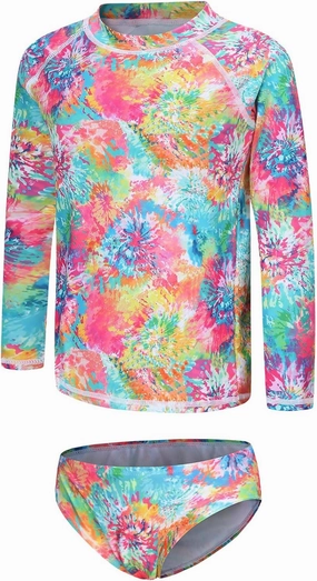 Girls Two Piece Rash Guard Swimsuits Set Long Sleeve Bathing Suit with UPF 50  Sun Protection Kids Sunsuits Swimwear Set
