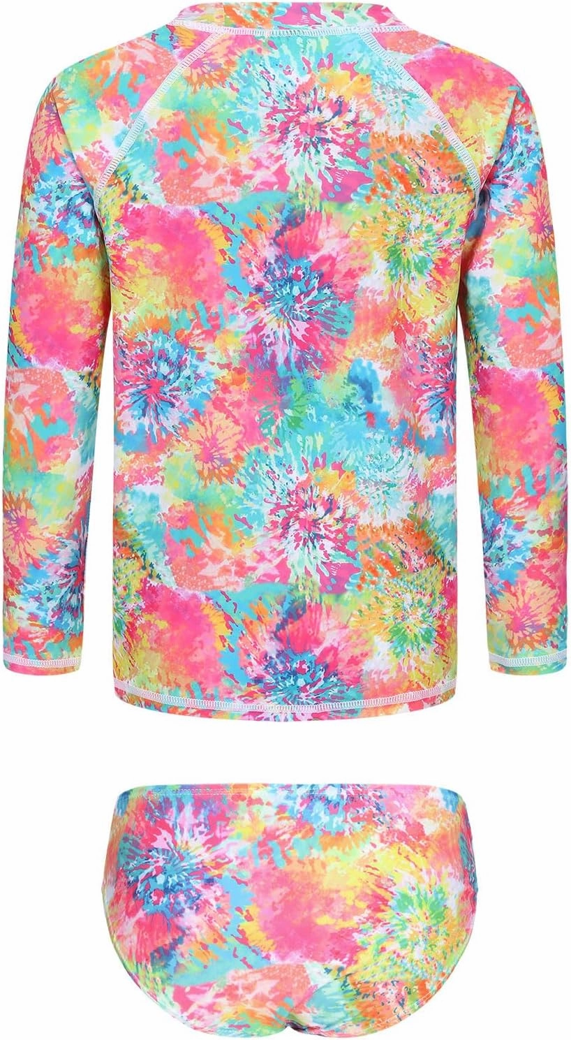 Girls Two Piece Rash Guard Swimsuits Set Long Sleeve Bathing Suit with UPF 50  Sun Protection Kids Sunsuits Swimwear Set