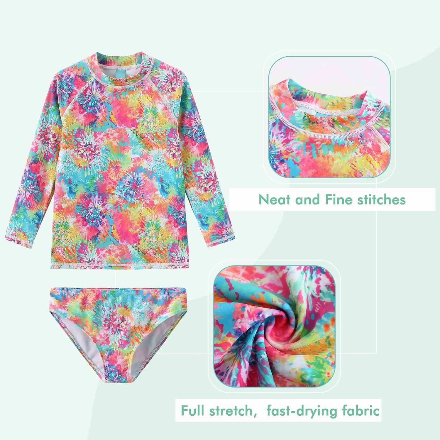 Girls Two Piece Rash Guard Swimsuits Set Long Sleeve Bathing Suit with UPF 50  Sun Protection Kids Sunsuits Swimwear Set