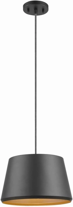 Globe Electric 67348 Bari 1-Light Pendant, Black, Matte Finish, Brass Accents, Half Opal Glass Shade, Bulb Not Included