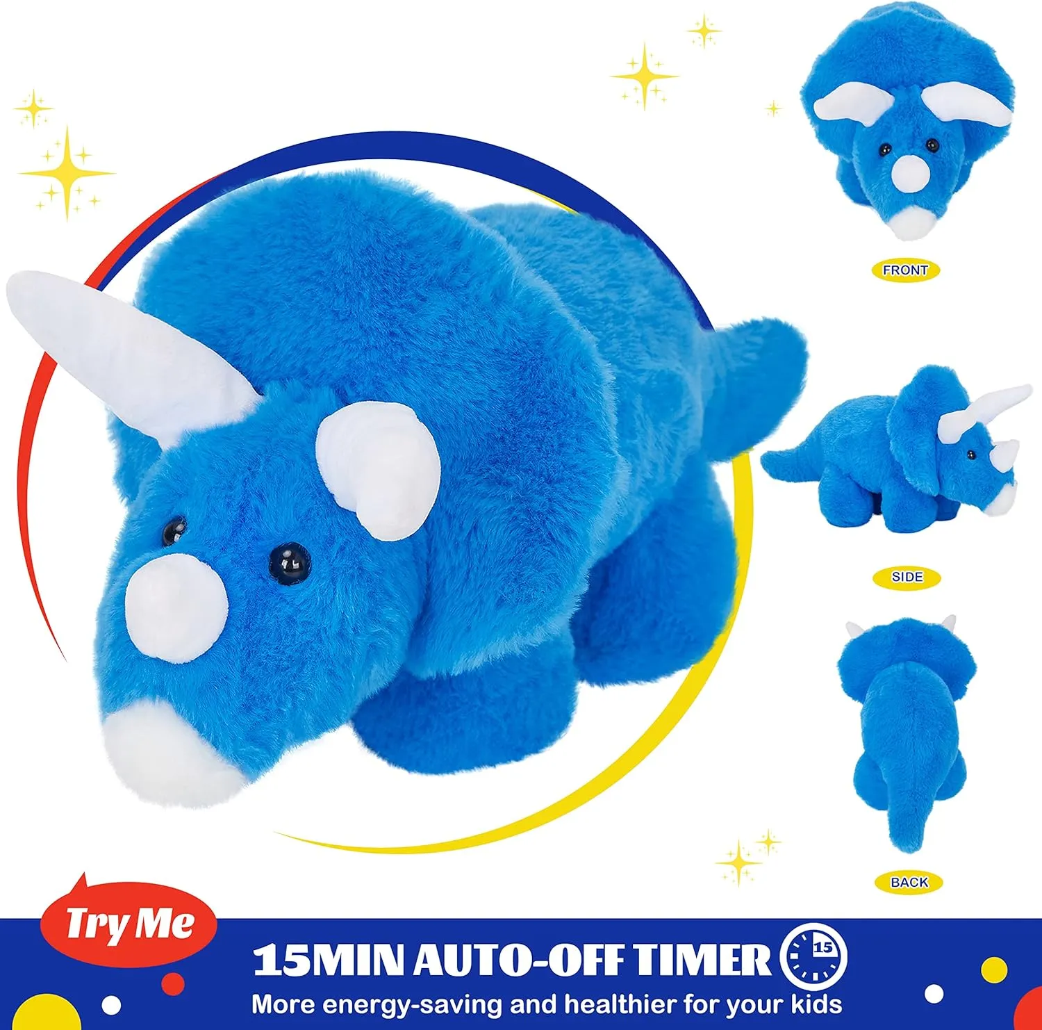 Glow Guards 16''Light up Musical Triceratops Dinosaur Stuffed Animal,Soft Singing LED Dinosaur Plush Toy with Magic Night Lights&Lullaby,Birthday Children's Day for Toddler Kids