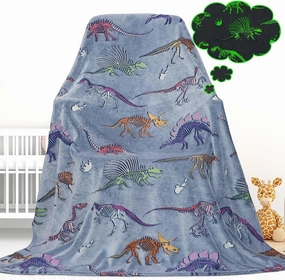 Glow in The Dark Dinosaur Blanket - Soft Warm Plush Kids Cute Dino Throw Blankets for Couch, Luminous 80"x60"