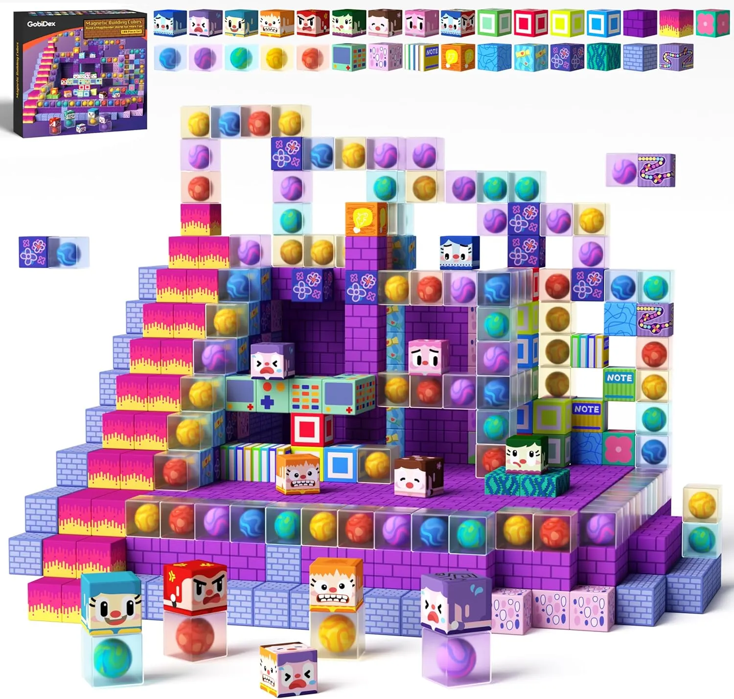 GobiDex 100PCS Magnetic Building Blocks for Kids 3 , Montessori Sensory Toys with Rolling Balls, STEM Educational Gift for Boys and Girls