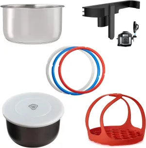 Goldlion Accessories for Ninja Foodi 6.5 Qt, Stainless Steel Inner Pot, 3 Packs Sealing Rings, Lid Holder, Inner Pot Cover and Silicone Sling