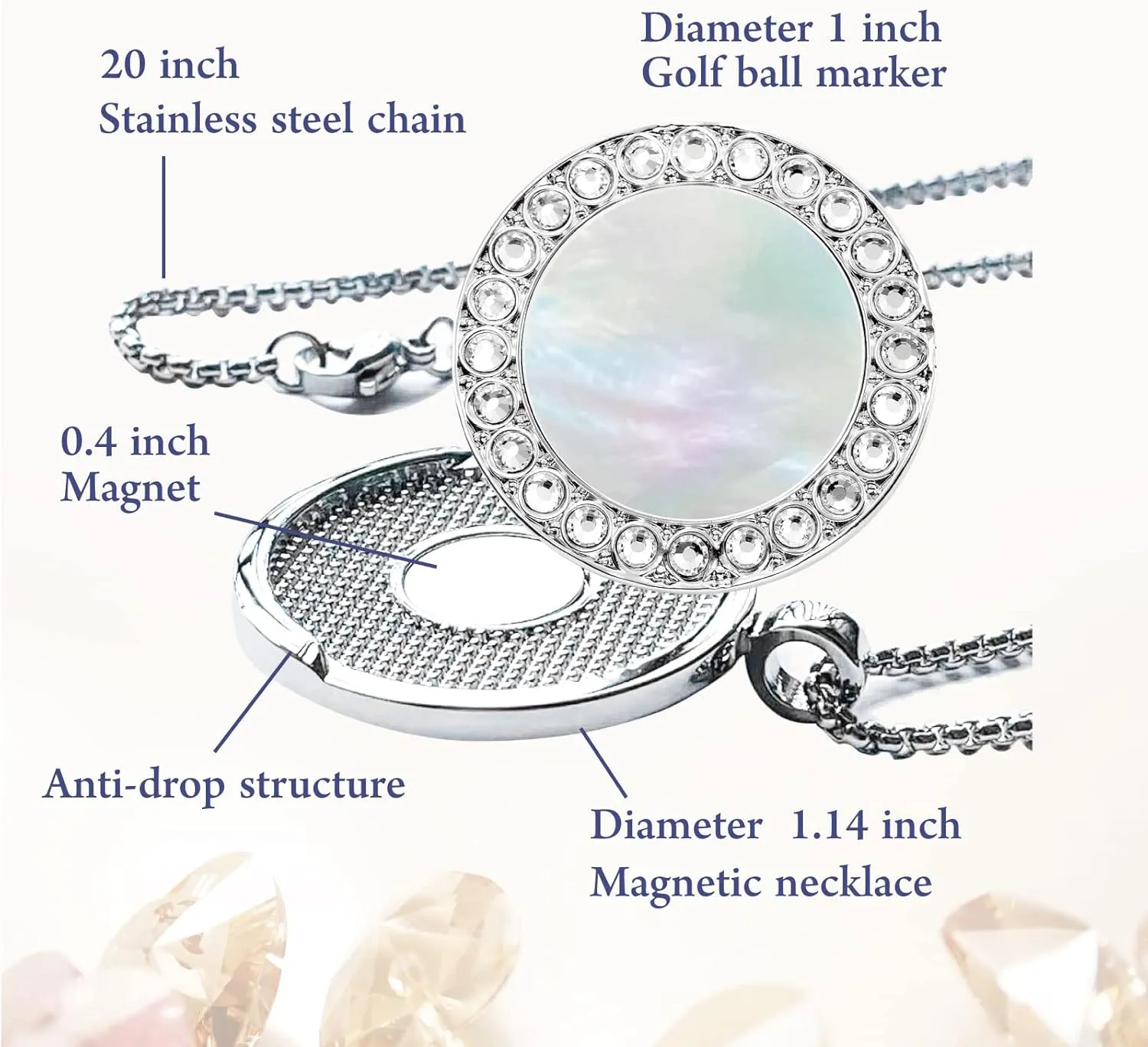 Golf Ball Marker Necklace, Pearl Crystal Ball Marker, Golf Accessories, Golf Gifts, Golf Ball Markers for Women