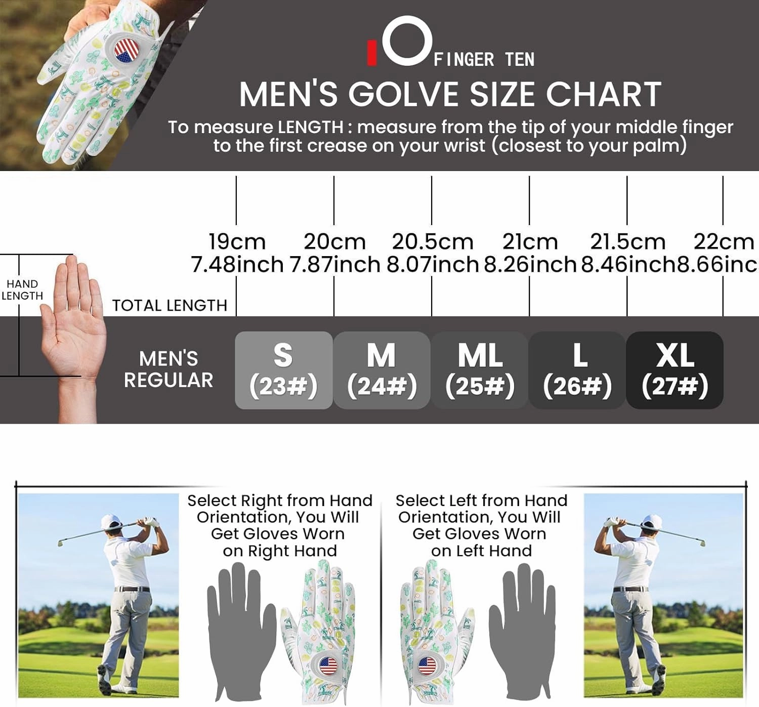 Golf Gloves Men Right Handed Golfer Left Hand Leather Stylish Value 2 Pack, with 2 USA Flag Ball Marker, Breathable All Weather Cool Grip Glove for Mens