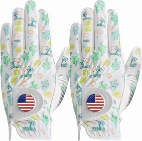 Golf Gloves Men Right Handed Golfer Left Hand Leather Stylish Value 2 Pack, with 2 USA Flag Ball Marker, Breathable All Weather Cool Grip Glove for Mens