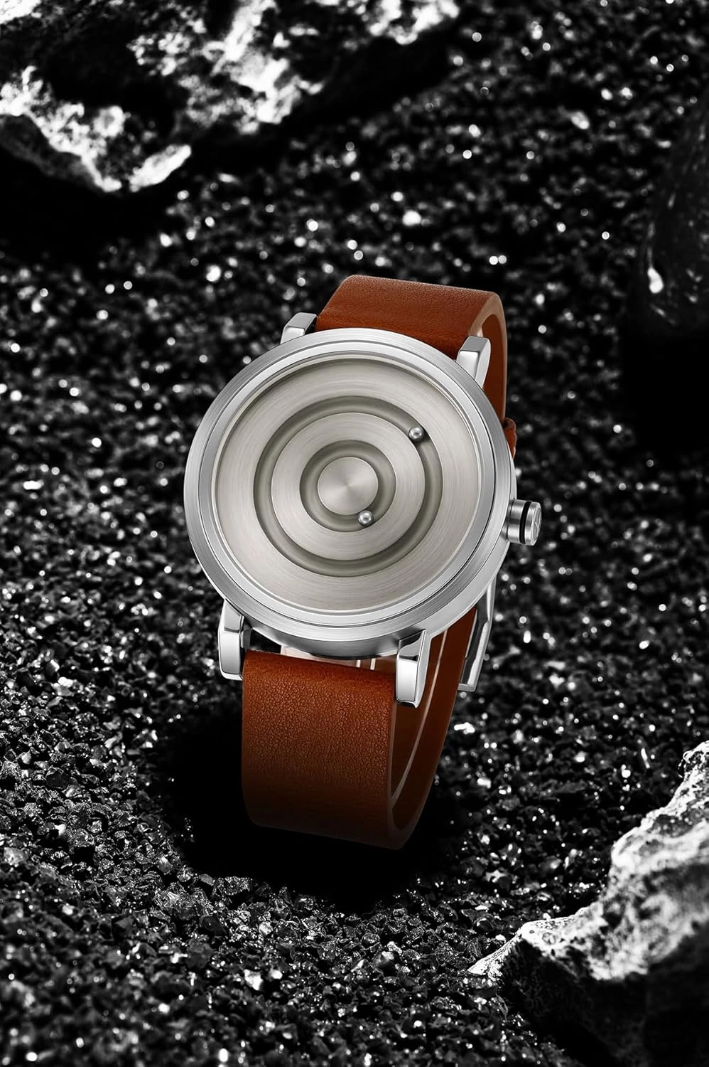 GORBEN Men's Magnetic Ball-Bearing Fashion Stainless Steel Chronograph Watch, Genuine Leather Strap