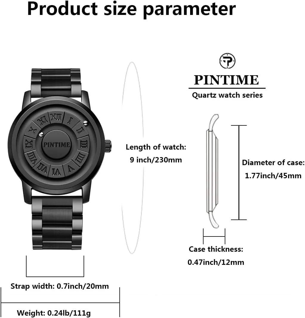 Gosasa Mens Magnetic Levitation Watch Unique 3D Floating Ball Swiss Quartz Watch Roman Numerals, Waterproof Wristwatch with Leather/Steel Strap