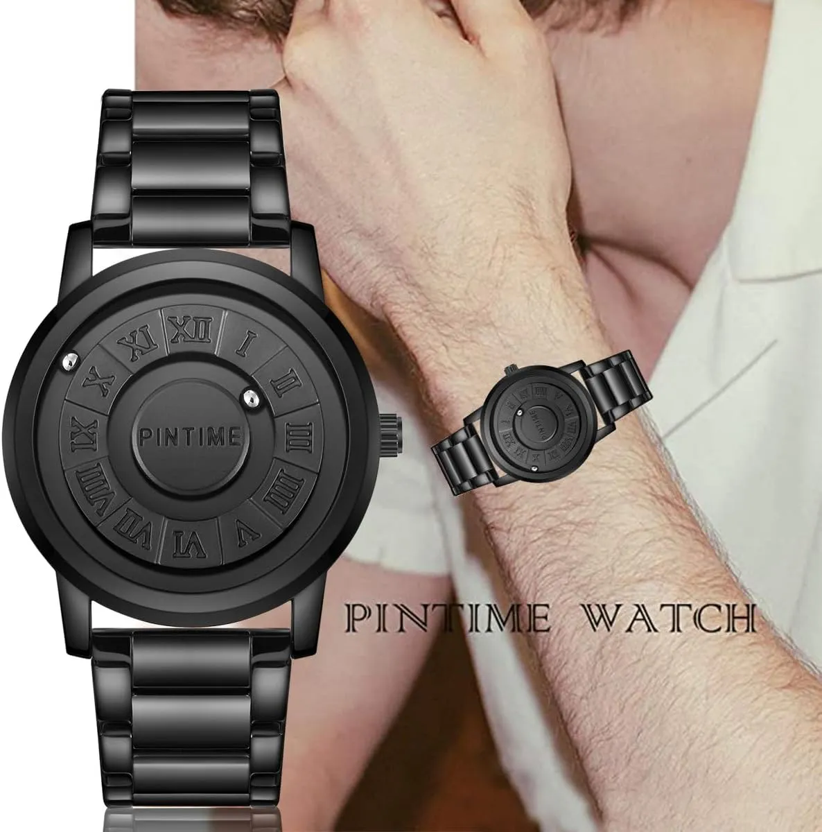 Gosasa Mens Magnetic Levitation Watch Unique 3D Floating Ball Swiss Quartz Watch Roman Numerals, Waterproof Wristwatch with Leather/Steel Strap