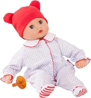 Gotz Boy Muffin 13" - Bald Soft Body Baby Doll in Red White & Blue Footed Pajamas with Blue Sleeping Eyes
