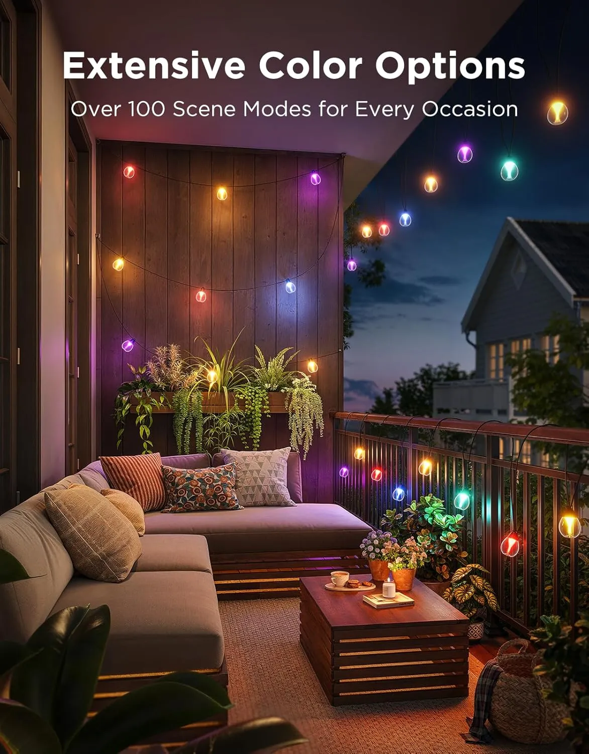 Govee Outdoor Clear Bulb String Lights, 48ft RGBWIC Outdoor Lights with 15 Dimmable Warm White LED Bulbs, 111 Scene Modes for Patio, Backyard, IP67 Waterproof, Works with Alexa, Google & Matter