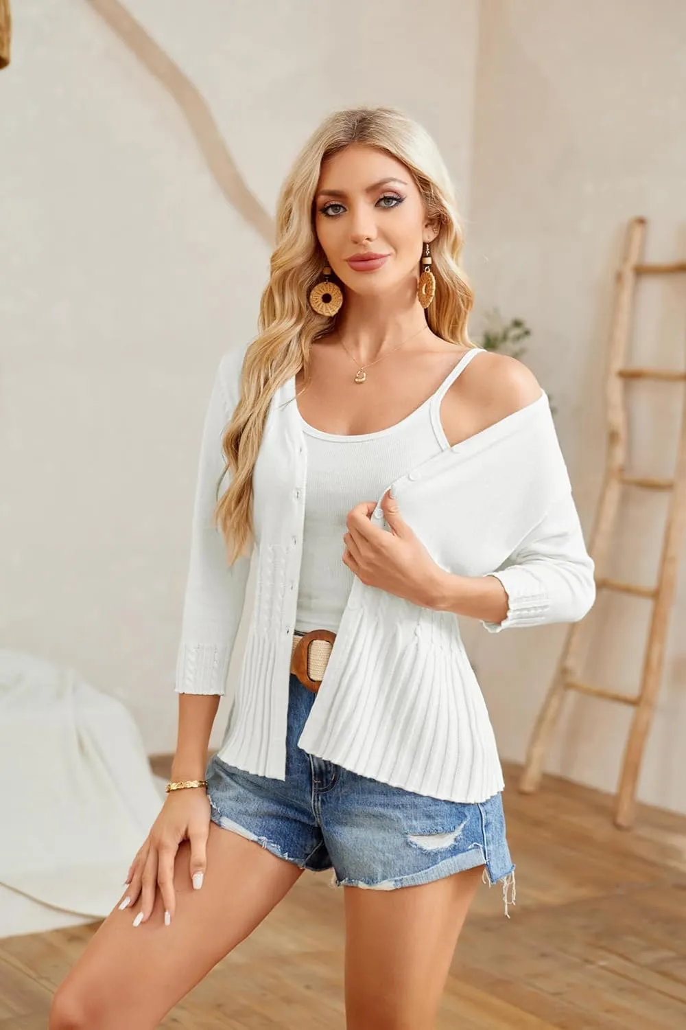 GRACE KARIN Cardigan Sweater for Women 2024 3/4 Sleeve Botton Down V Neck Open Front Classic Cardigans Soft Knit