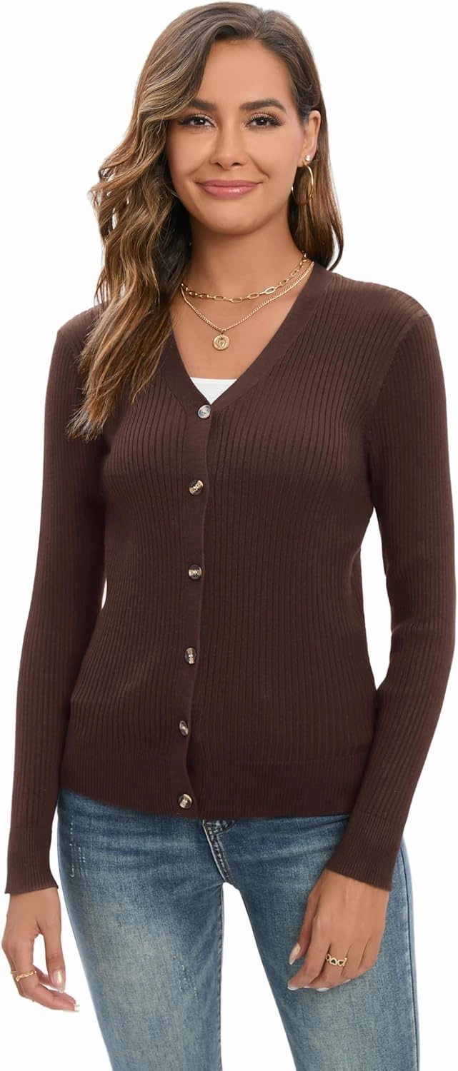 GRACE KARIN Women's Button Up V Neck Long Sleeve Soft Basic Knit Cardigan Sweater
