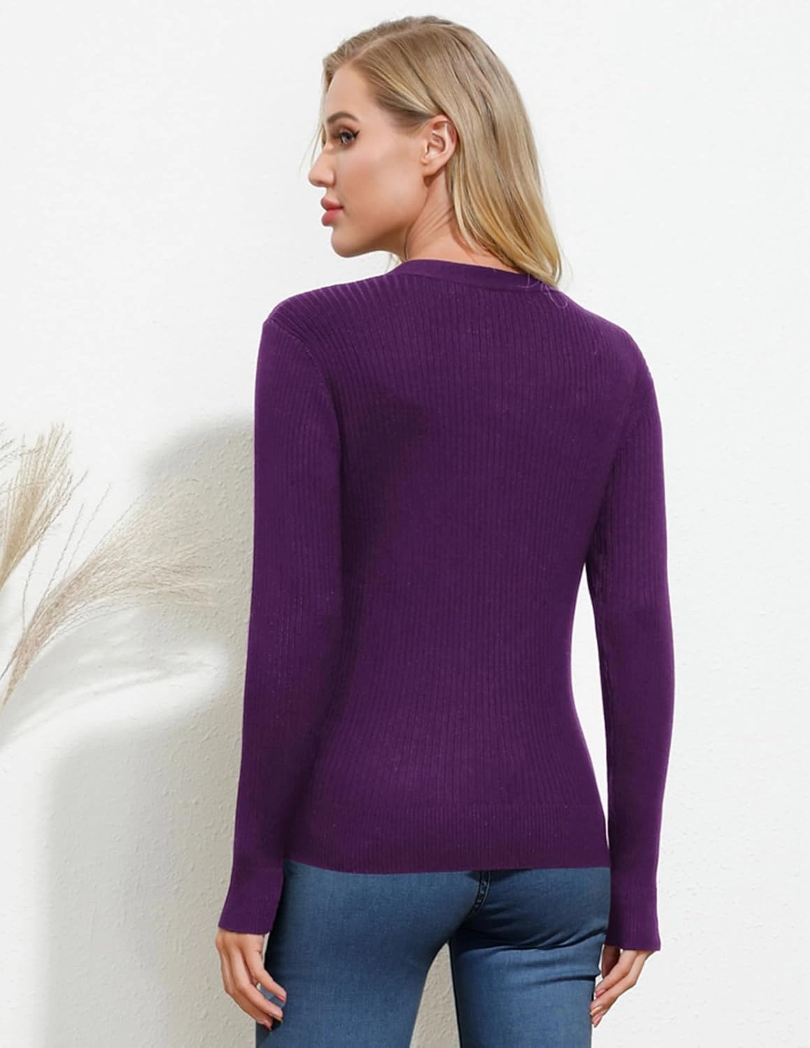 GRACE KARIN Women's Button Up V Neck Long Sleeve Soft Basic Knit Cardigan Sweater